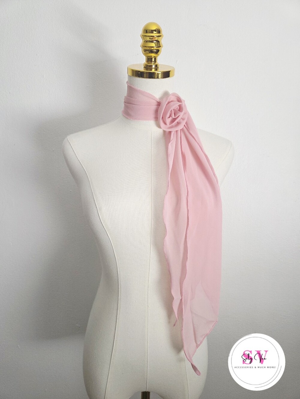 Pink Scarf With Flower Decor